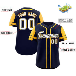 Custom Navy Gold Personalized Raglan Sleeves Authentic Baseball Jersey