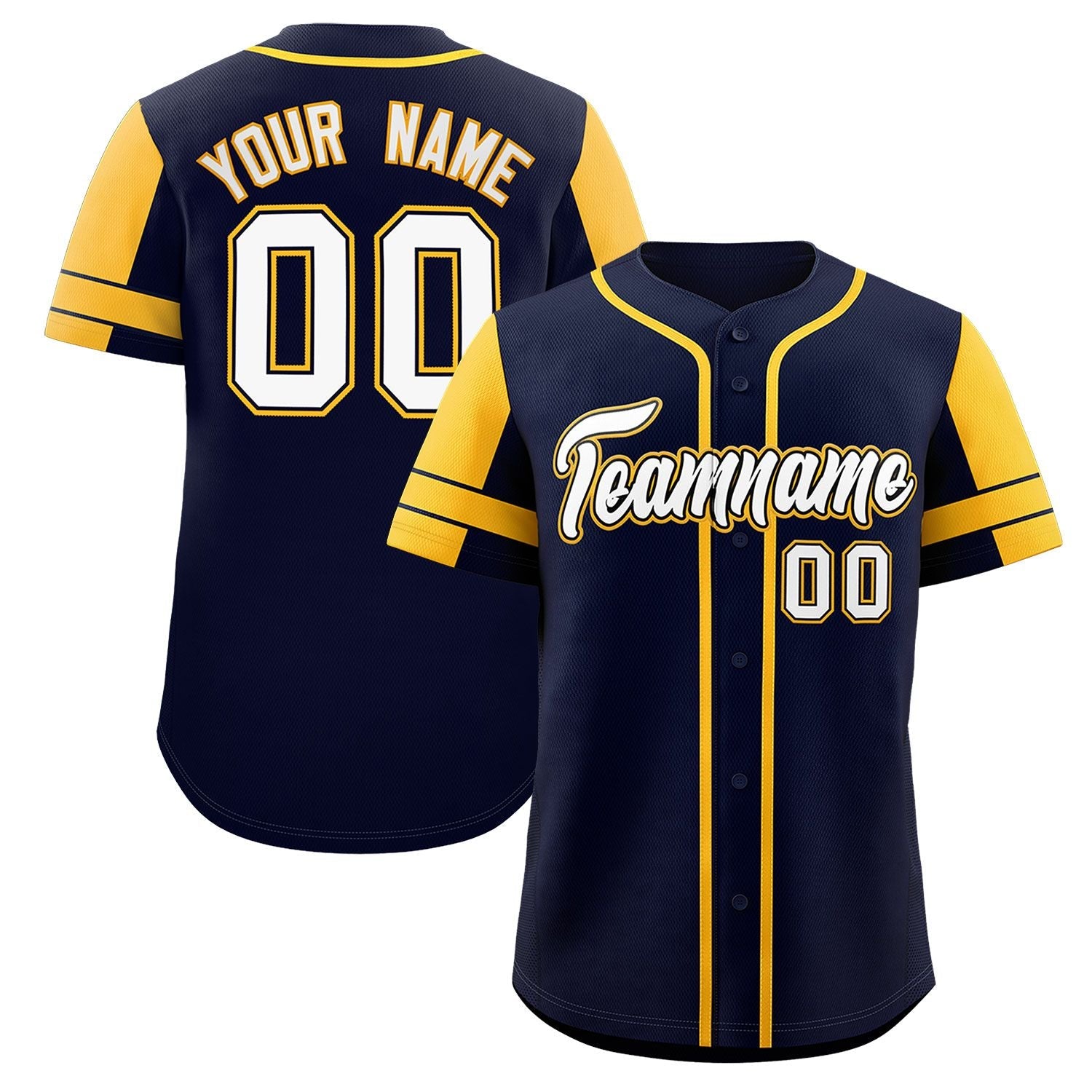 Custom Navy Gold Personalized Raglan Sleeves Authentic Baseball Jersey