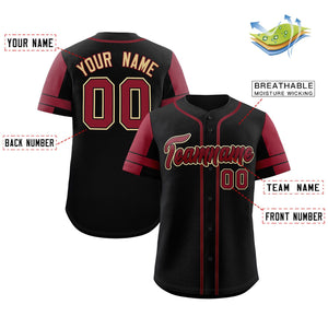 Custom Black Crimson Personalized Raglan Sleeves Authentic Baseball Jersey