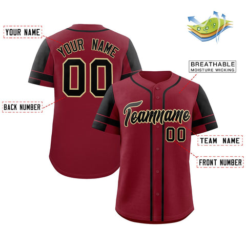 Custom Crimson Black Personalized Raglan Sleeves Authentic Baseball Jersey