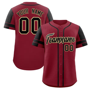 Custom Crimson Black Personalized Raglan Sleeves Authentic Baseball Jersey