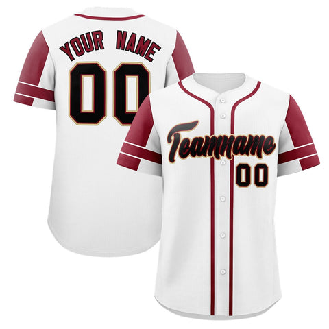 Custom White Crimson Personalized Raglan Sleeves Authentic Baseball Jersey