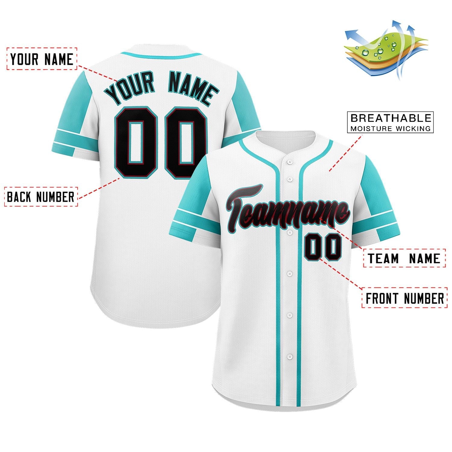 Custom White Aqua Personalized Raglan Sleeves Authentic Baseball Jersey