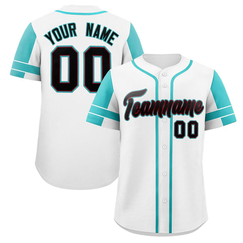 Custom White Aqua Personalized Raglan Sleeves Authentic Baseball Jersey