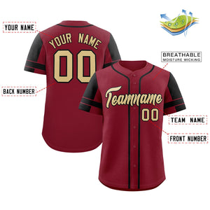 Custom Crimson Black Personalized Raglan Sleeves Authentic Baseball Jersey