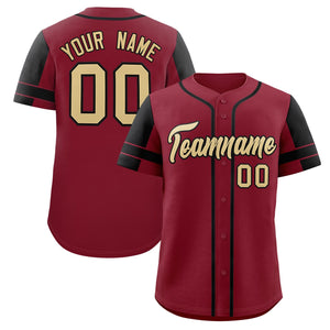 Custom Crimson Black Personalized Raglan Sleeves Authentic Baseball Jersey