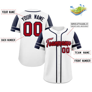 Custom White Navy Personalized Raglan Sleeves Authentic Baseball Jersey