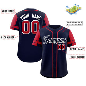 Custom Navy Red Personalized Raglan Sleeves Authentic Baseball Jersey