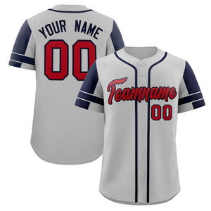 Custom Gray Navy Personalized Raglan Sleeves Authentic Baseball Jersey