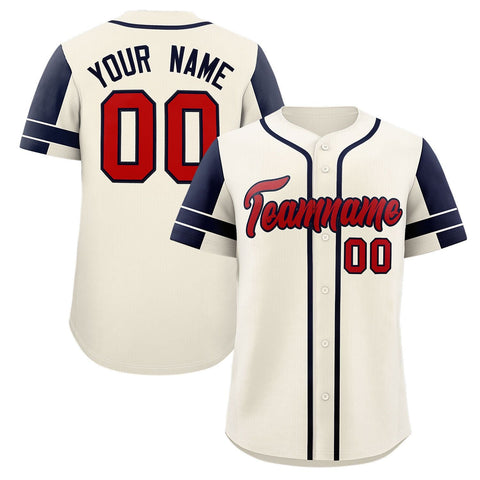 Custom Cream Navy Personalized Raglan Sleeves Authentic Baseball Jersey