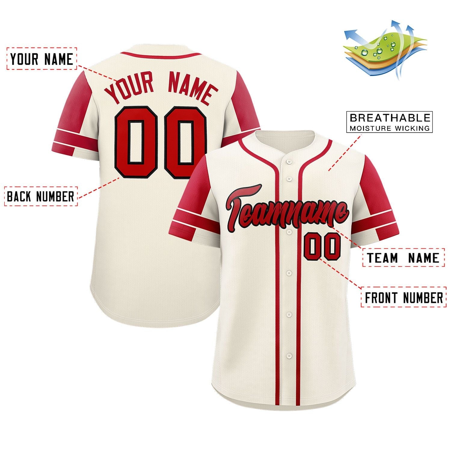 Custom Cream Red Personalized Raglan Sleeves Authentic Baseball Jersey