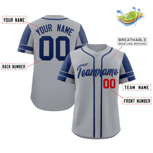 Custom Gray Navy Personalized Raglan Sleeves Authentic Baseball Jersey