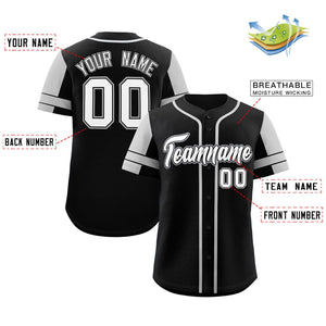 Custom Black Gray Personalized Raglan Sleeves Authentic Baseball Jersey