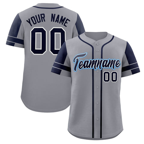 Custom Gray Navy Personalized Raglan Sleeves Authentic Baseball Jersey
