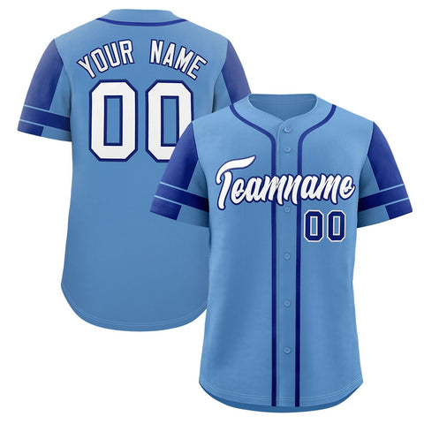 Custom Powder Blue Royal Personalized Raglan Sleeves Authentic Baseball Jersey