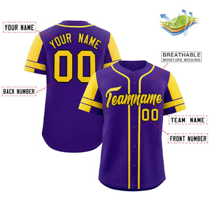 Custom Purple Gold Personalized Raglan Sleeves Authentic Baseball Jersey