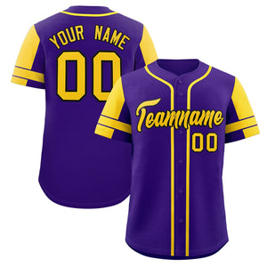 Custom Purple Gold Personalized Raglan Sleeves Authentic Baseball Jersey