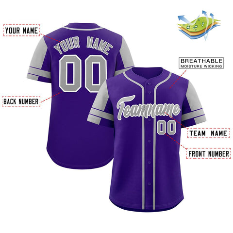 Custom Purple Gray Personalized Raglan Sleeves Authentic Baseball Jersey