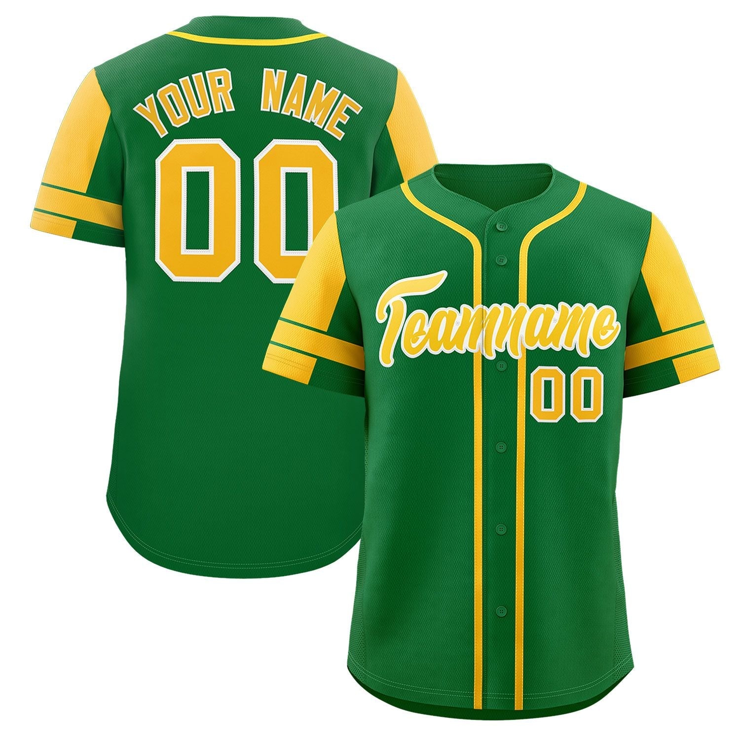 Custom Kelly Green Gold Personalized Raglan Sleeves Authentic Baseball Jersey