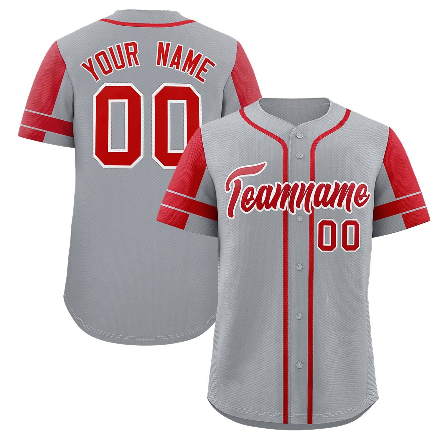 Custom Gray Red Personalized Raglan Sleeves Authentic Baseball Jersey