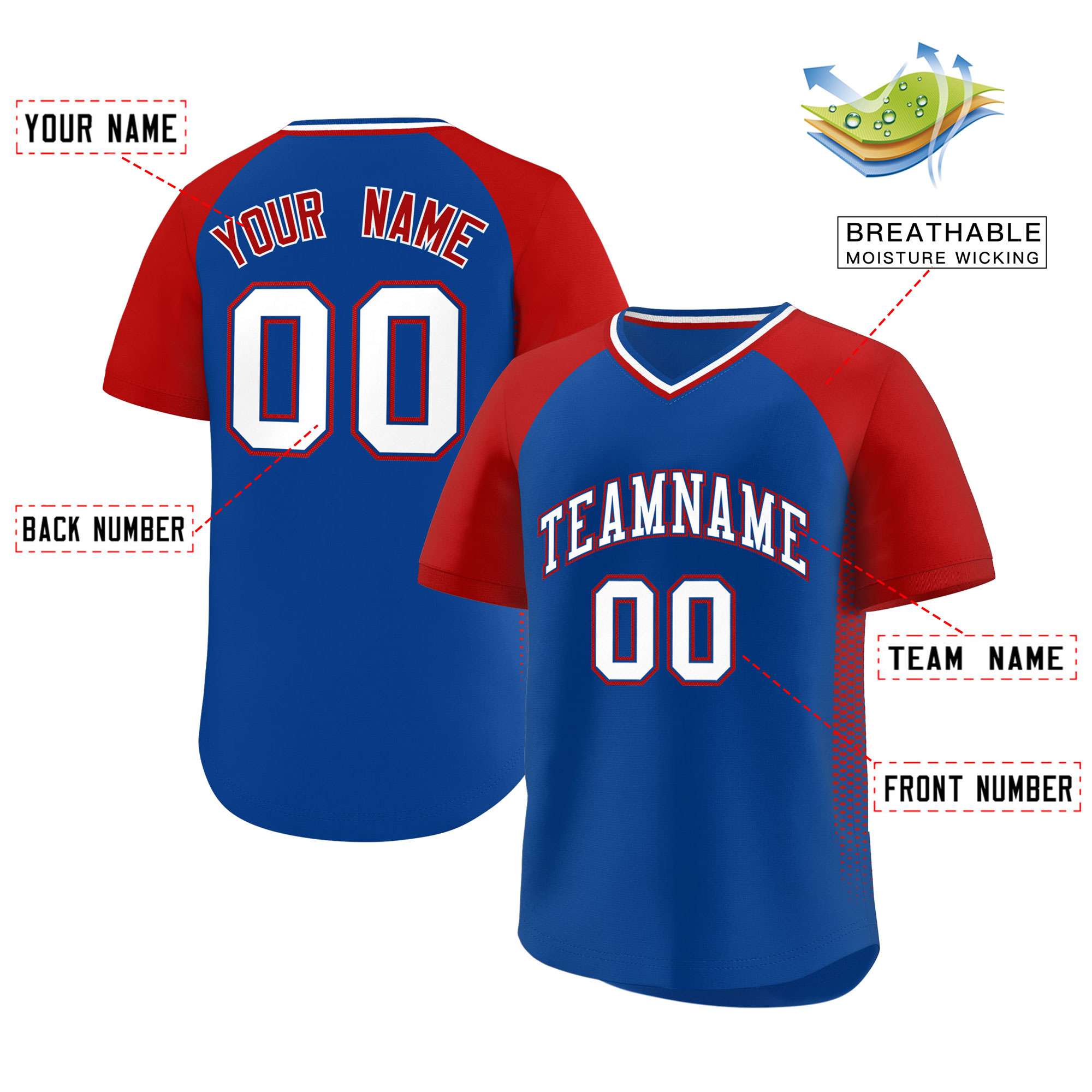 Custom Royal Red Raglan Sleeves Side Spot Authentic Pullover Baseball Jersey