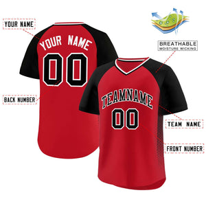 Custom Red Black Raglan Sleeves Side Spot Authentic Pullover Baseball Jersey