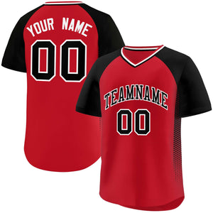 Custom Red Black Raglan Sleeves Side Spot Authentic Pullover Baseball Jersey