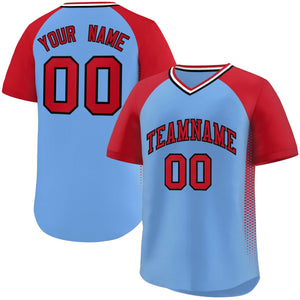 Custom Light Blue Red Side Spot Raglan Sleeves Authentic Pullover Baseball Jersey