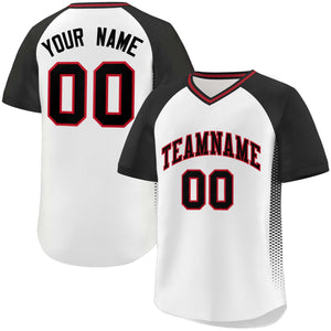 Custom White Black Raglan Sleeves Side Spot Authentic Pullover Baseball Jersey