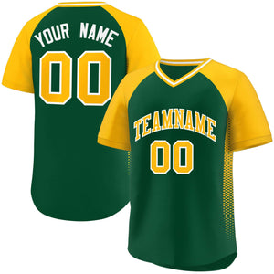 Custom Green Gold Raglan Sleeves Side Spot Authentic Pullover Baseball Jersey