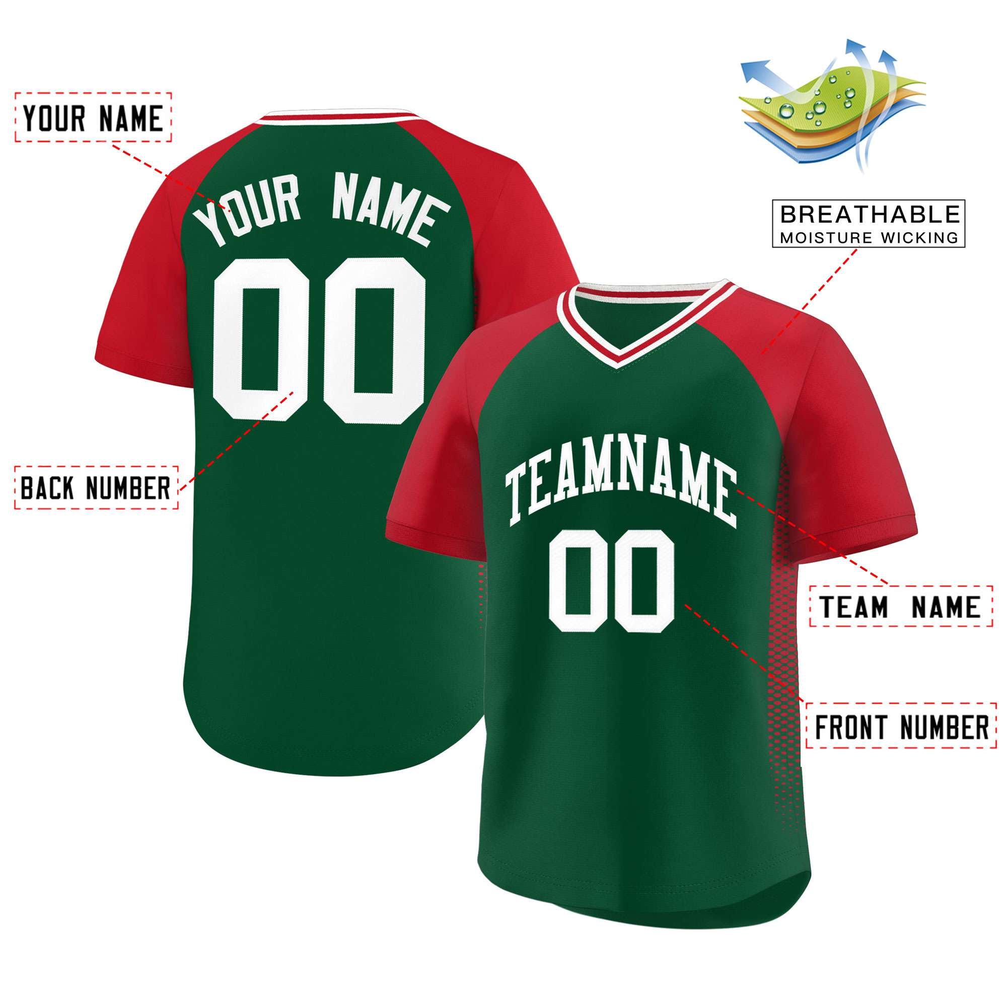 Custom Green Red Side Spot Raglan Sleeves Authentic Pullover Baseball Jersey