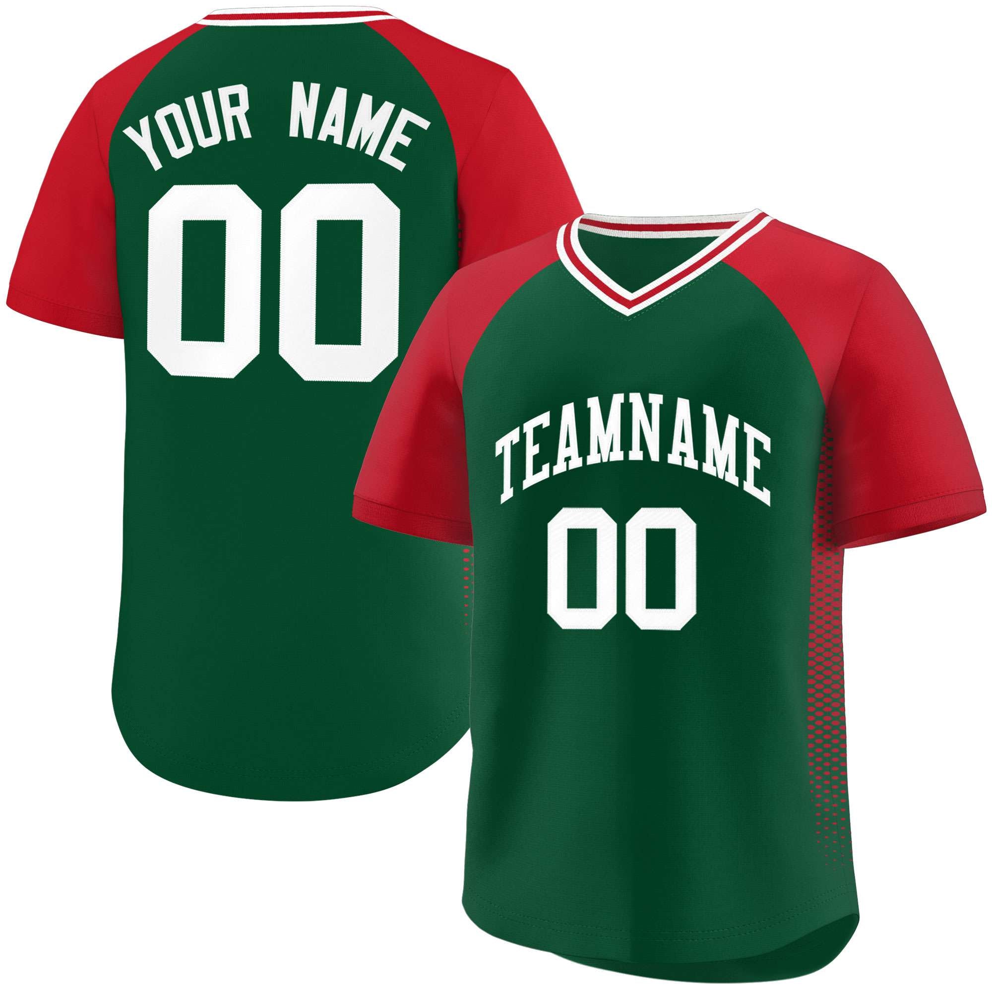 Custom Green Red Side Spot Raglan Sleeves Authentic Pullover Baseball Jersey