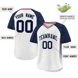 Custom White Navy Raglan Sleeves Side Spot Authentic Pullover Baseball Jersey