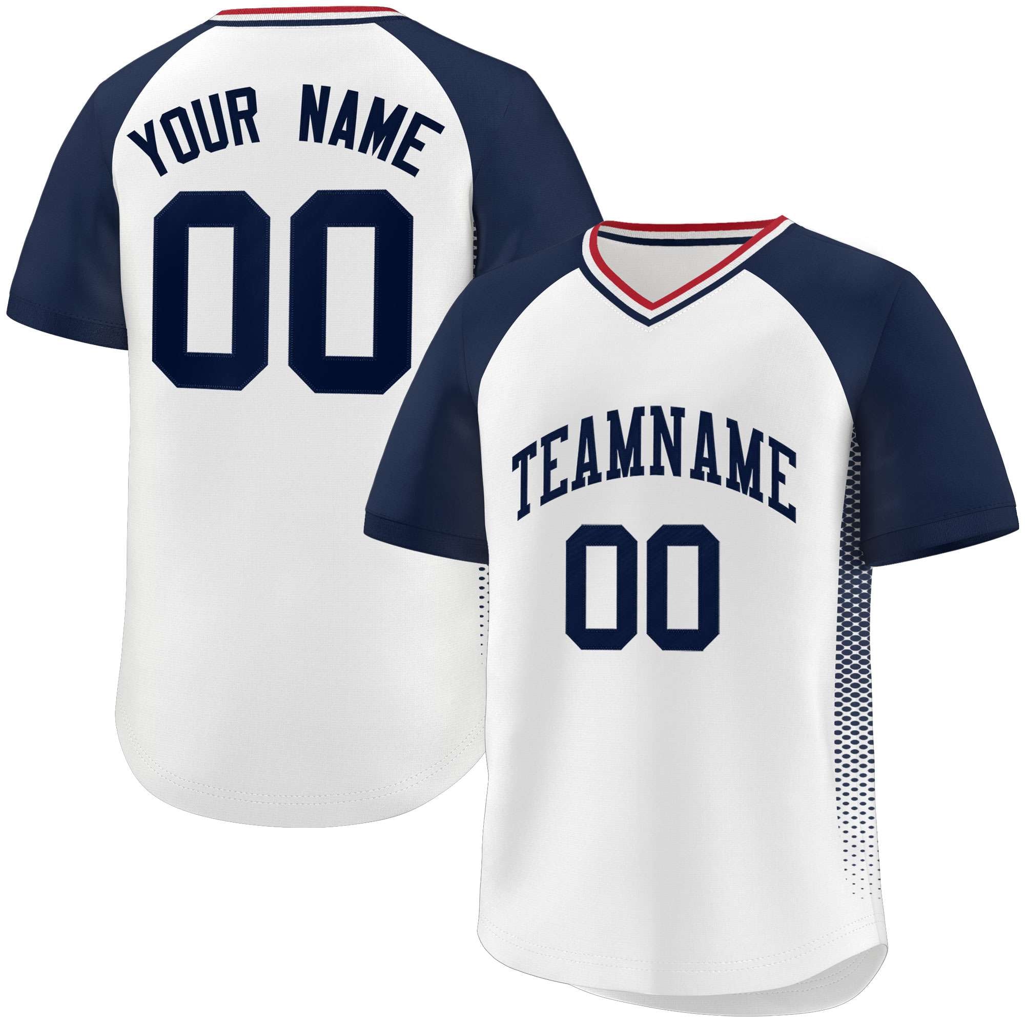 Custom White Navy Raglan Sleeves Side Spot Authentic Pullover Baseball Jersey