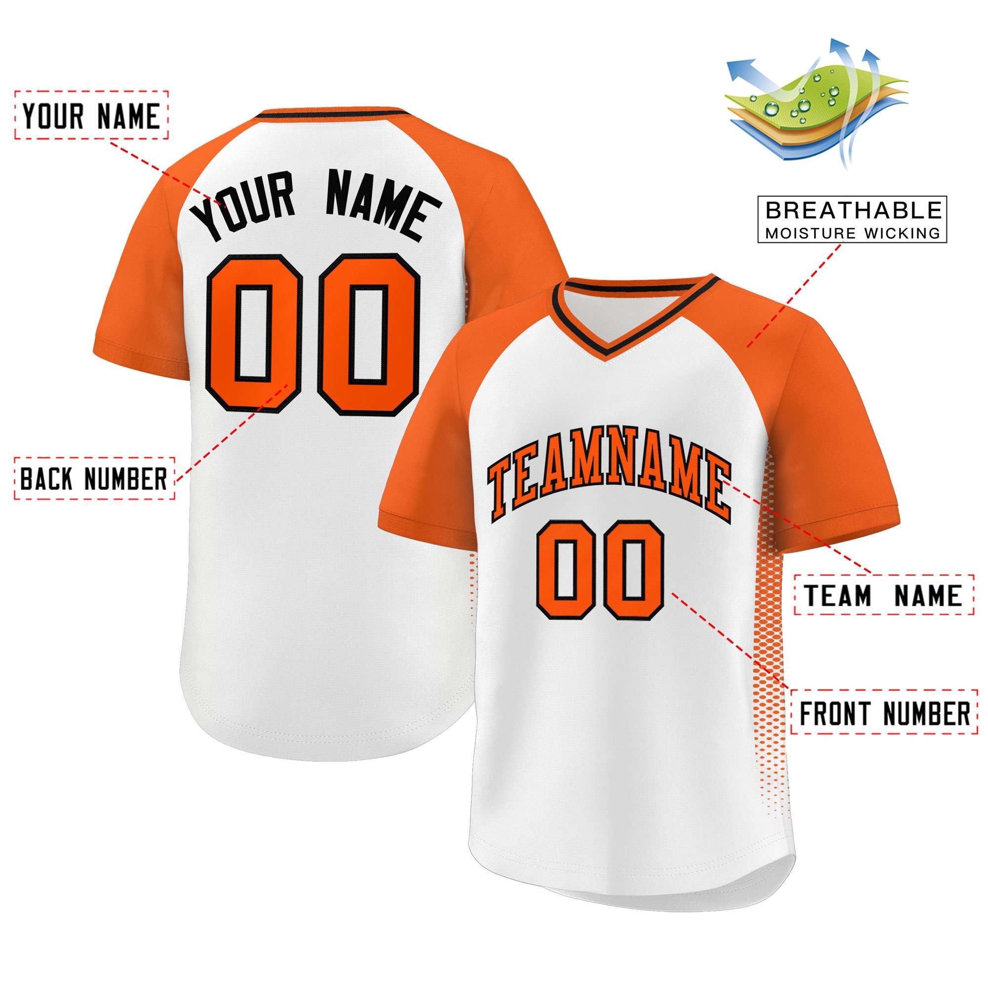 Custom White Orange Raglan Sleeves Side Spot Authentic Pullover Baseball Jersey