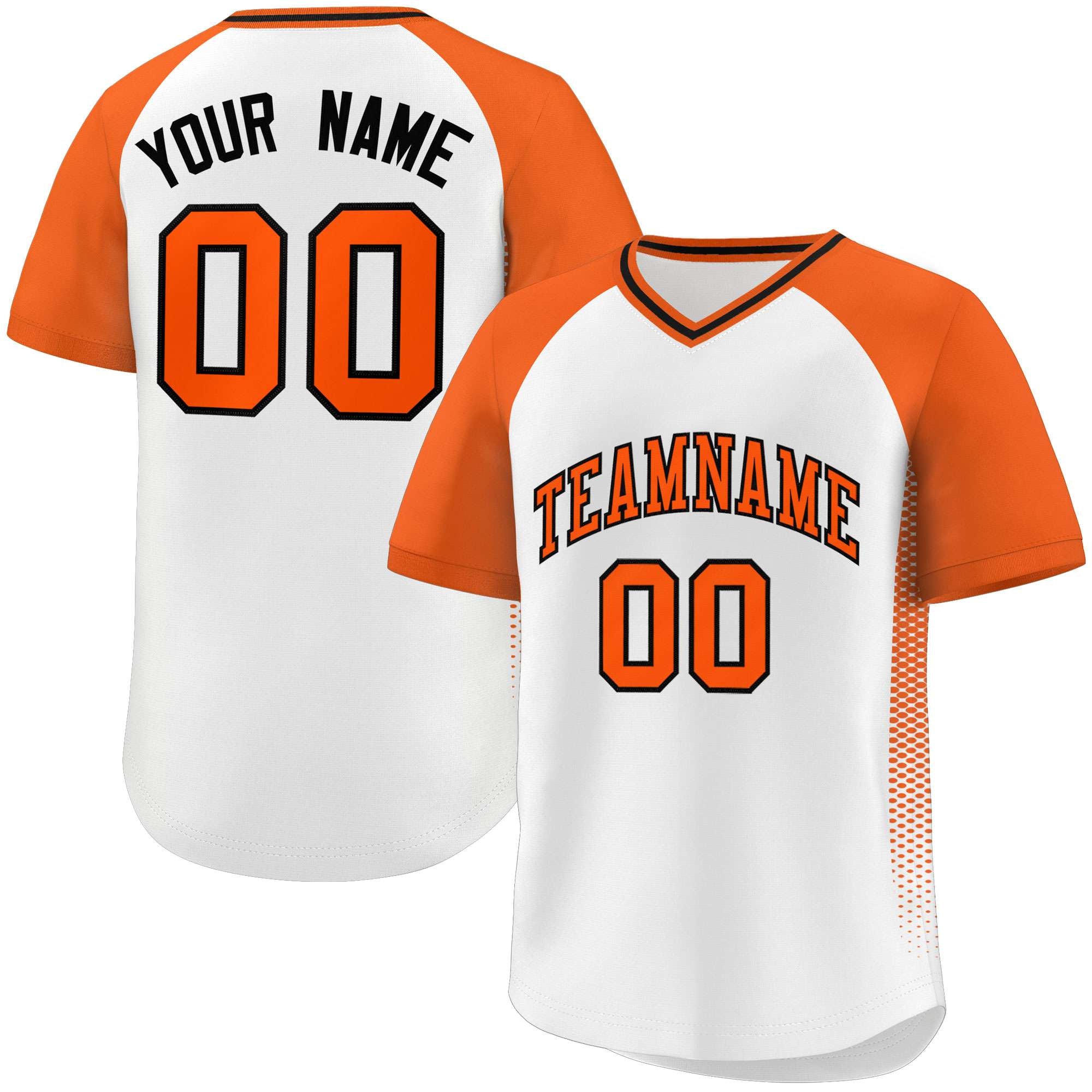 Custom White Orange Raglan Sleeves Side Spot Authentic Pullover Baseball Jersey