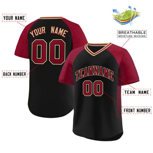 Custom Black Crimson Raglan Sleeves Side Spot Authentic Pullover Baseball Jersey