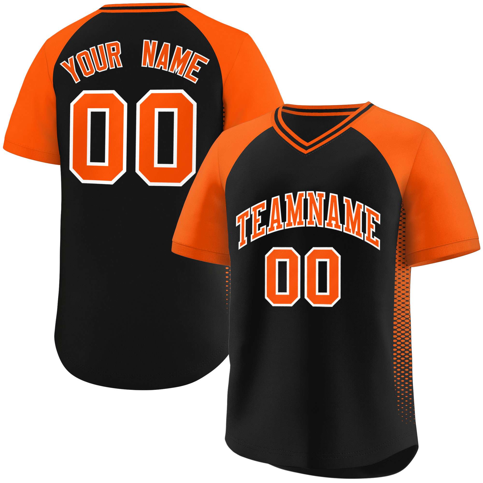 Custom Black Orange Raglan Sleeves Side Spot Authentic Pullover Baseball Jersey