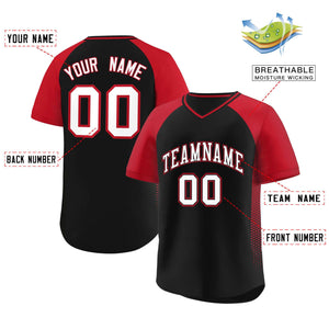 Custom Black Red Raglan Sleeves Side Spot Authentic Pullover Baseball Jersey