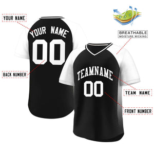 Custom Black White Raglan Sleeves Side Spot Authentic Pullover Baseball Jersey