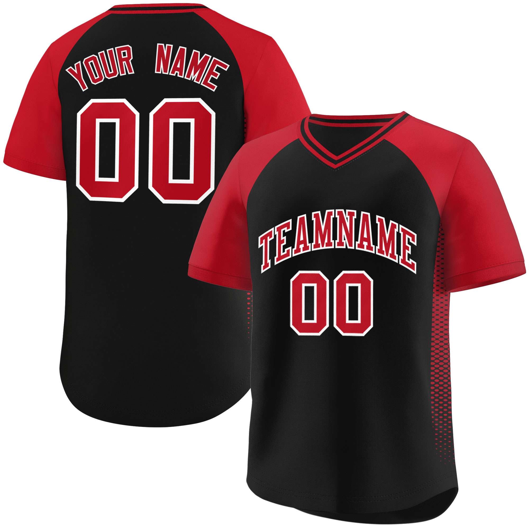 Custom Black Red Raglan Sleeves Side Spot Authentic Pullover Baseball Jersey