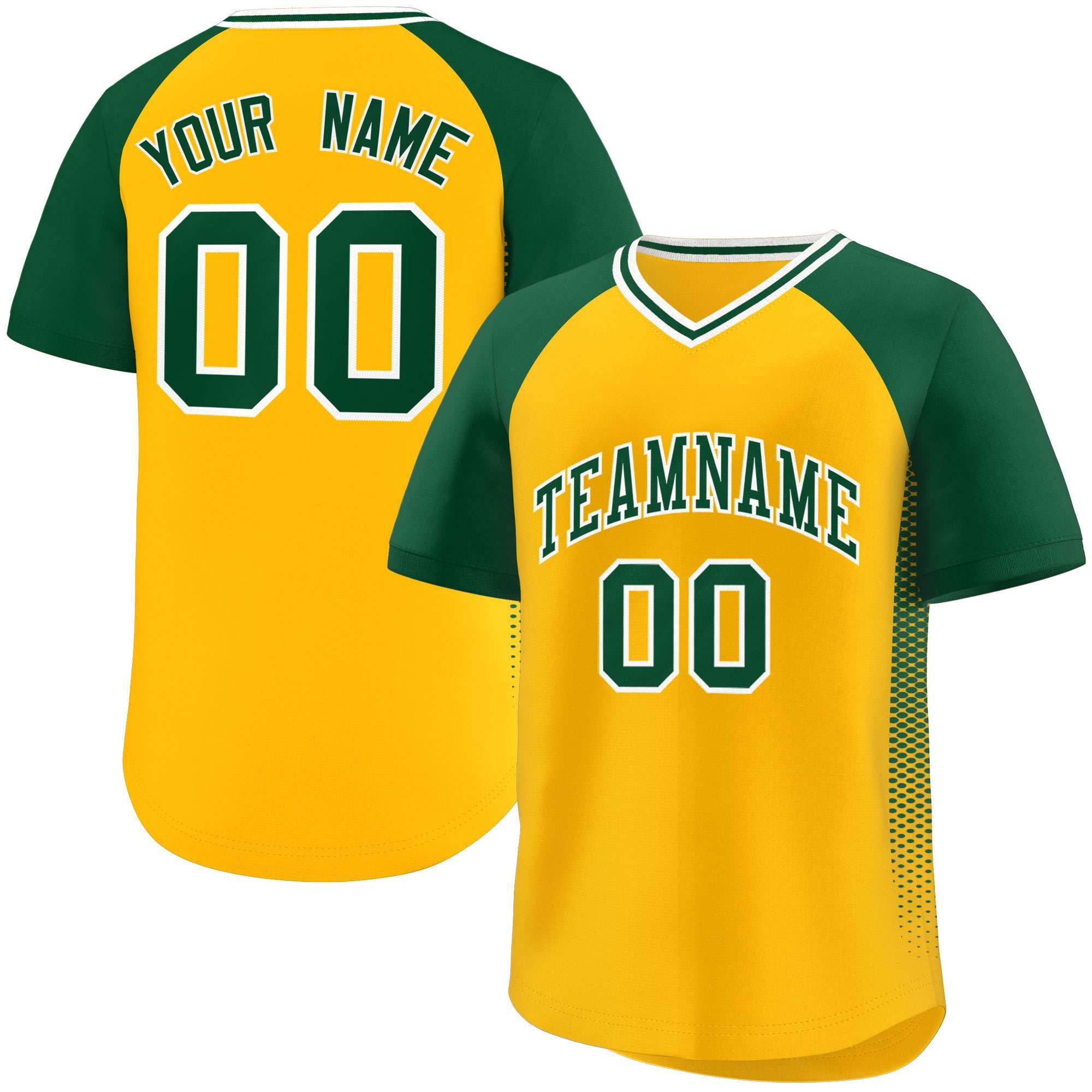 Custom Yellow Green Raglan Sleeves Side Spot Authentic Pullover Baseball Jersey