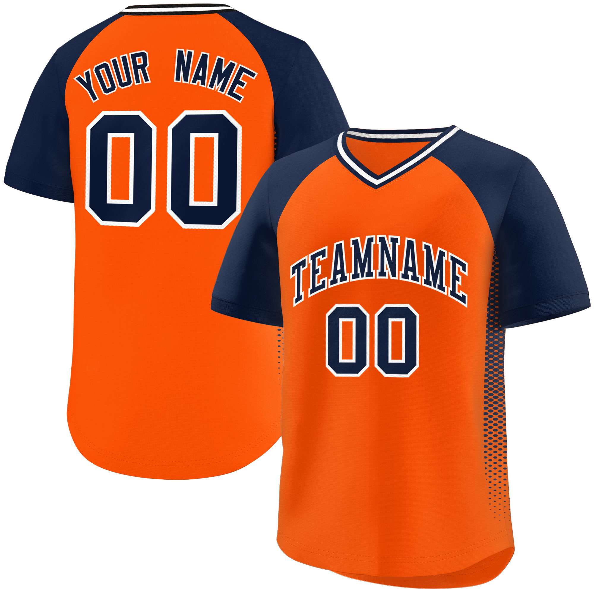 Custom Orange Navy Raglan Sleeves Side Spot Authentic Pullover Baseball Jersey