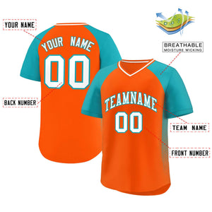 Custom Orange Aqua Raglan Sleeves Side Spot Authentic Pullover Baseball Jersey