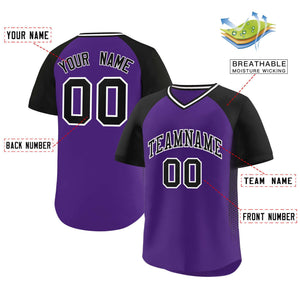 Custom Purple Black Raglan Sleeves Side Spot Authentic Pullover Baseball Jersey