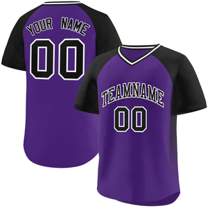 Custom Purple Black Raglan Sleeves Side Spot Authentic Pullover Baseball Jersey