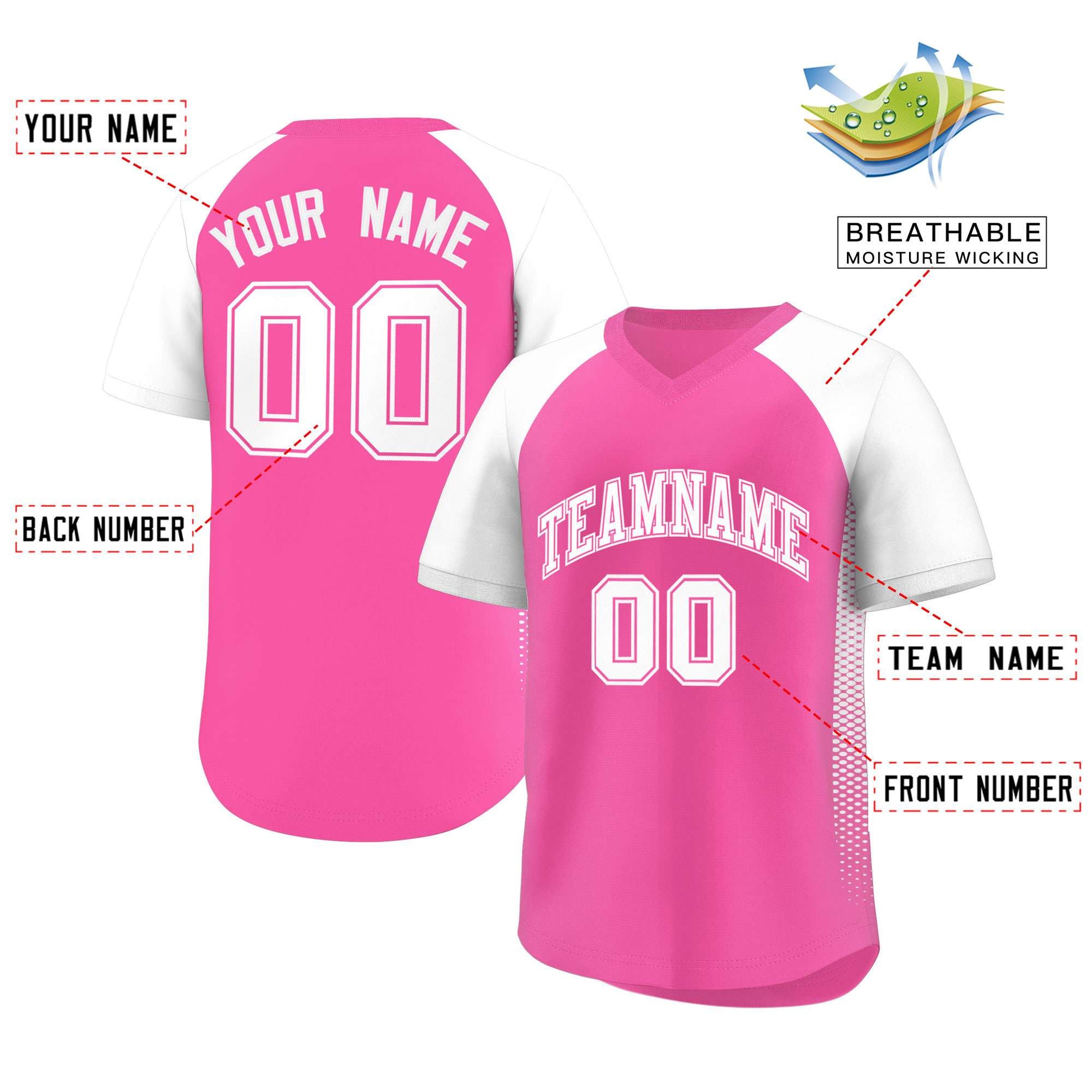 Custom Pink White Raglan Sleeves Side Spot Authentic Pullover Baseball Jersey