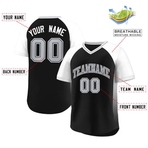 Custom Black White Raglan Sleeves Side Spot Authentic Pullover Baseball Jersey