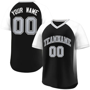 Custom Black White Raglan Sleeves Side Spot Authentic Pullover Baseball Jersey