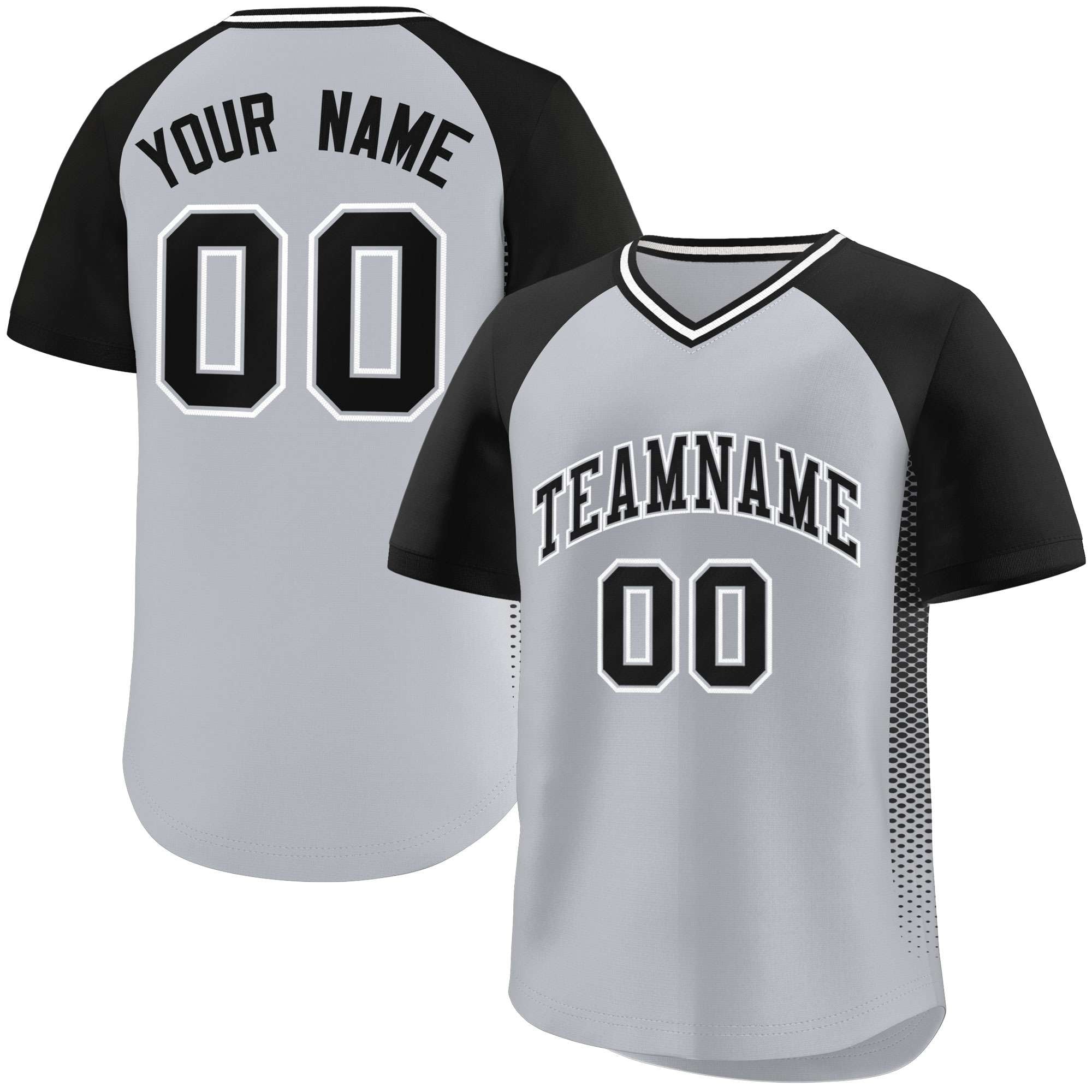 Custom Gray Black Raglan Sleeves Side Spot Authentic Pullover Baseball Jersey